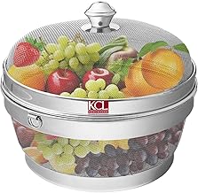 KCL Stainless Steel - Miska Fruit & Vegetable Storage Basket with Lid | 12 Inch Premium Mesh Basket | Vegetables & Fruit Basket for Dining Table & Kitchen | Must Have Kitchen Essential