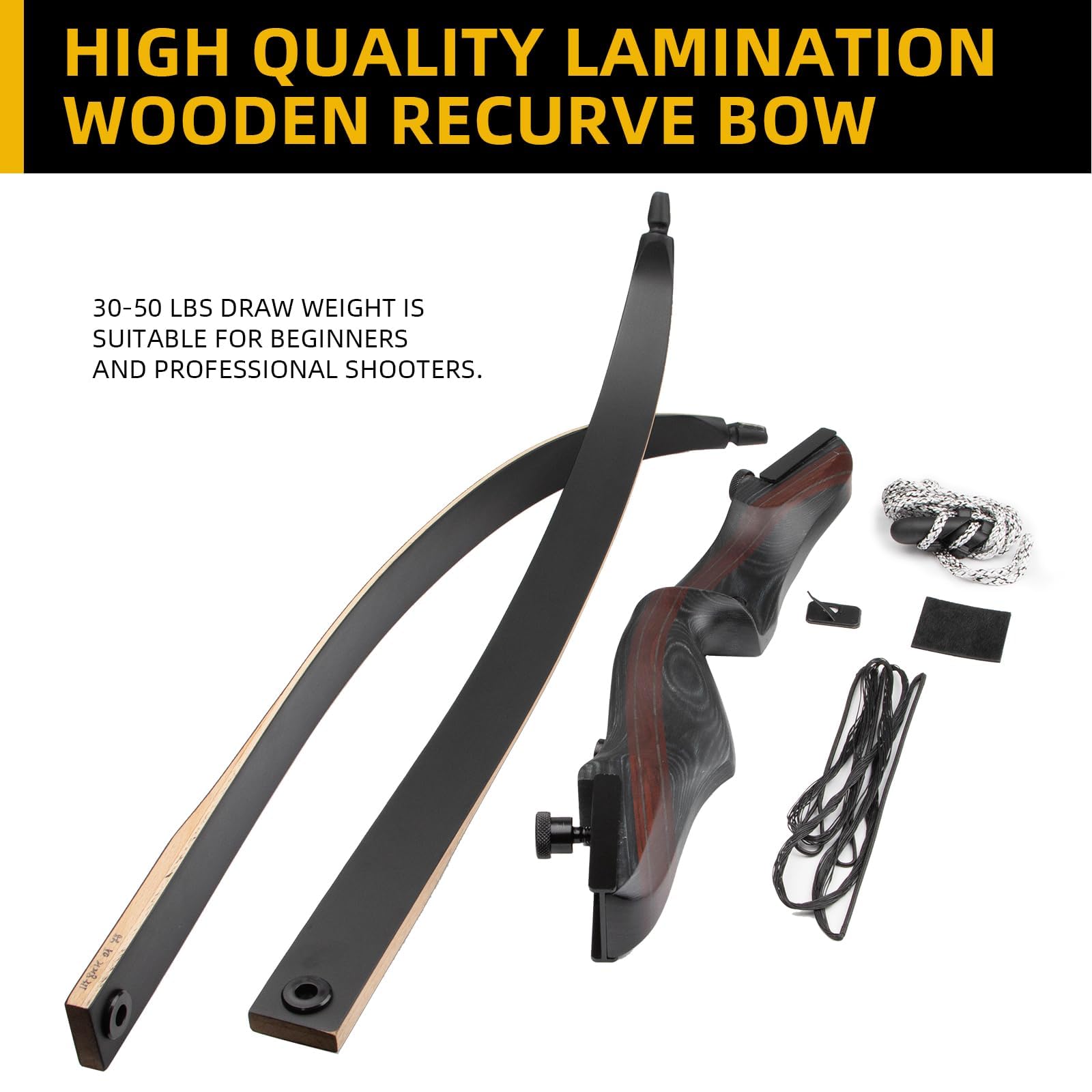62-Zoll-Wettkampf-Recurvebogen für Outdoor-Bogenschießen, 40-50 lbs Zuggewicht, Rechtshänder, ideal für Jagd und Turniere
