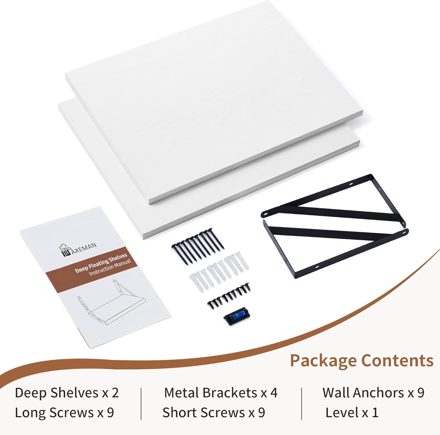 Axeman Deep Floating Shelves - 16 Inch Wide x 12 Inch Deep White Wall Shelves Set of 2-12 Inch Deep White Wood Shelves for Wall Storage & Decor