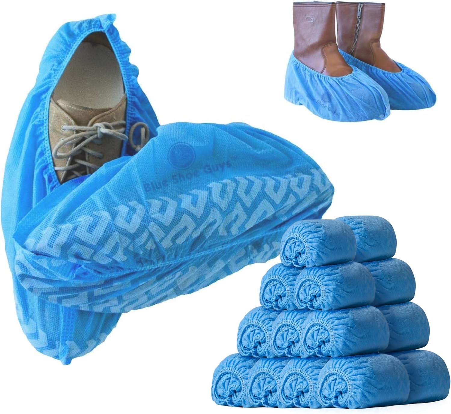 Photo 1 of Blue Shoe Guys Premium Disposable Boot & Shoe Covers Booties | 200 Pack | Durable, Non-Slip, Non-Toxic, Water Resistant, Recyclable Protectors for Indoor & Outdoor | Large Size Fits Most Shoes