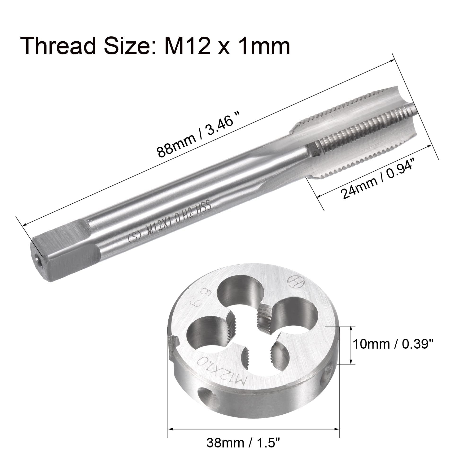 TA-VIGOR M12 x 1mm Metric Tap and Die Set, Machine Thread Screw Tap with Round Threading Die - Image 2