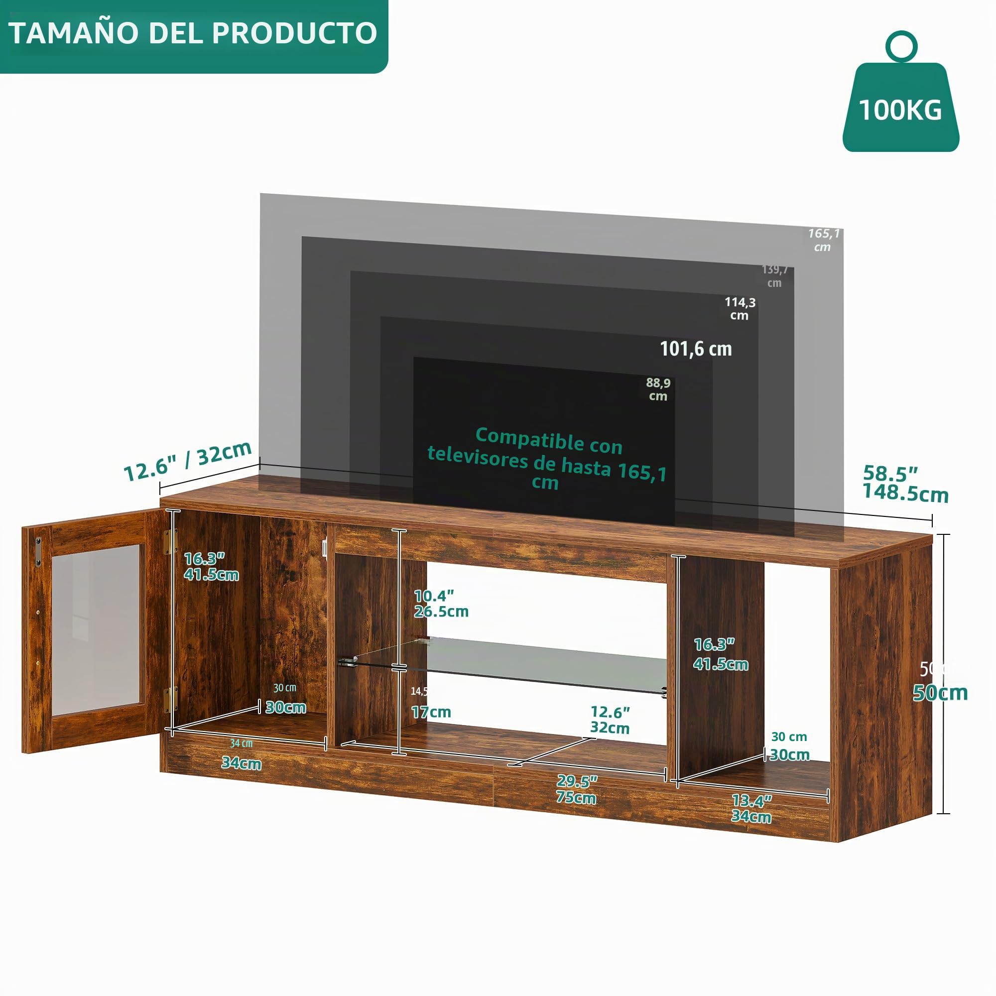 YITAHOME 148 cm Mueble TV para televisores de hasta 65 Pulgadas con 7 Luces led RGB 22 en Modo, Centro de Videojuegos, Sala de Estar y Dormitorio