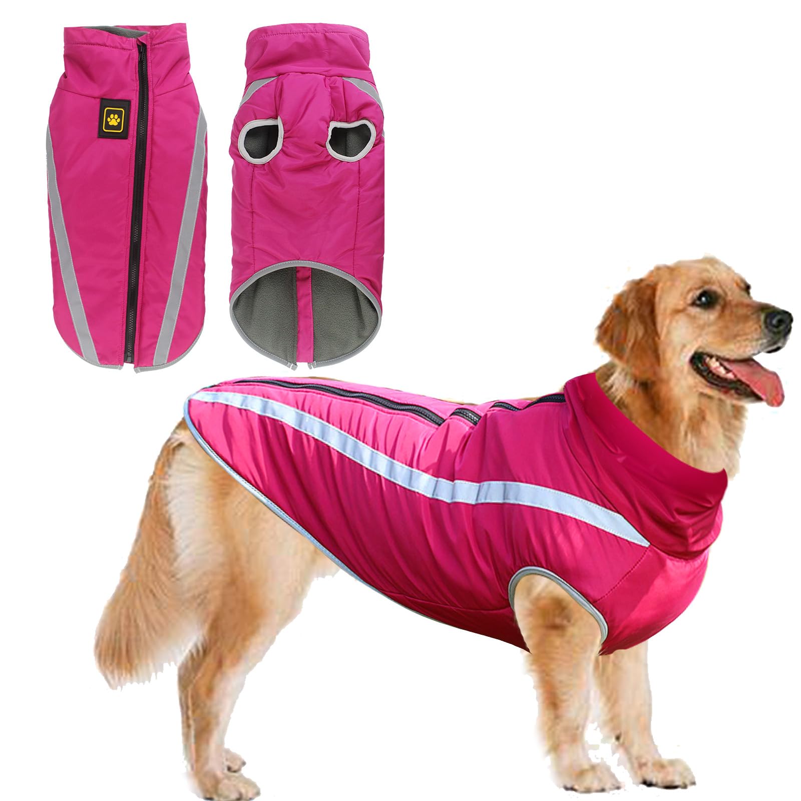 Jodsen Chaqueta de Invierno para Perros, Chaqueta Cálida para Perros Medianos y Grandes, Ropa Impermeable de Lana Reflectante para Cachorros, para Labradores, Bulldogs y Samoyedos (6XL/68cm, Rosa)