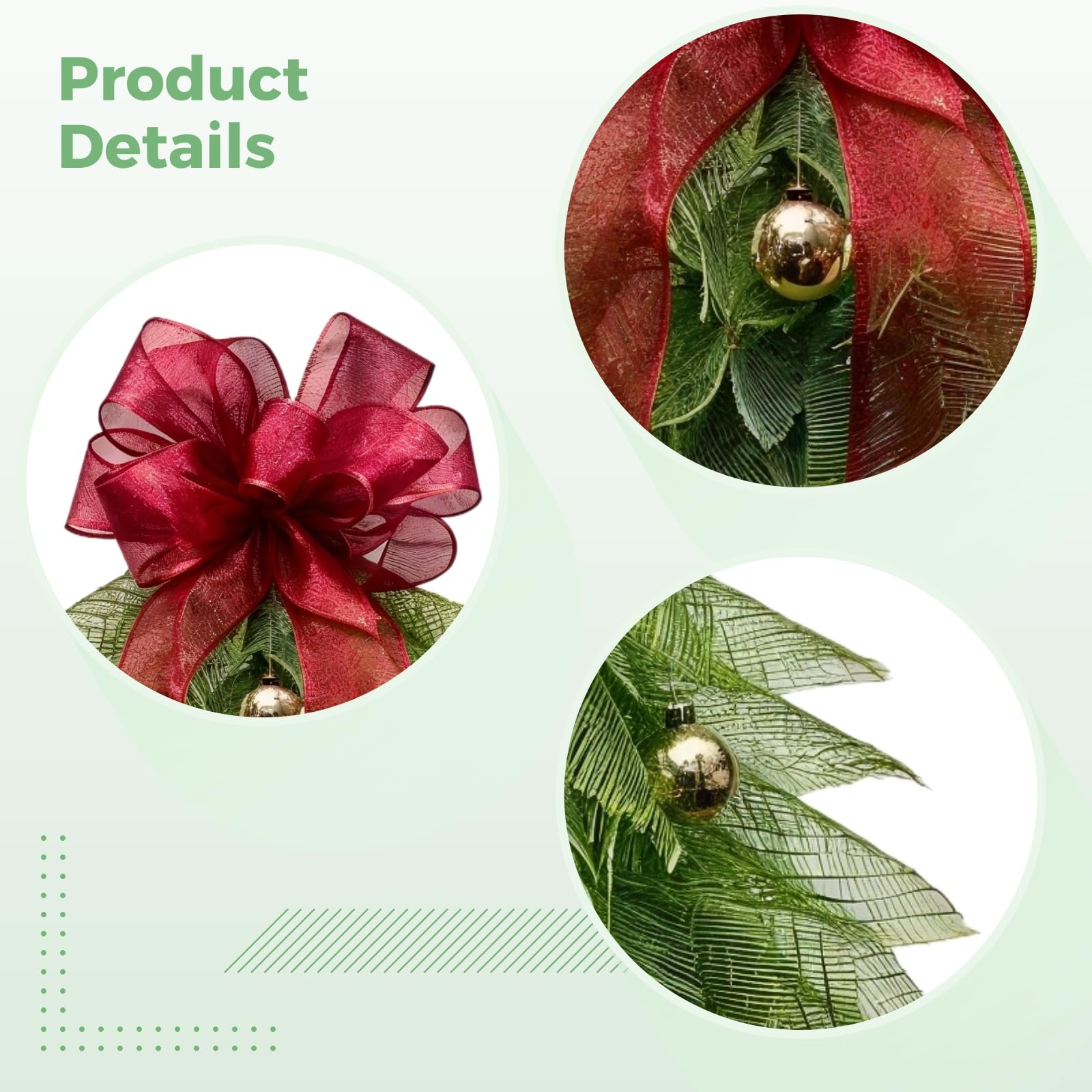 Corona de pino de Navidad con cinta roja, colgador de puerta artificial grande con bolas rojas y doradas, decoraciones de temporada para puerta delantera, ventana, chimenea, exhibición interior y