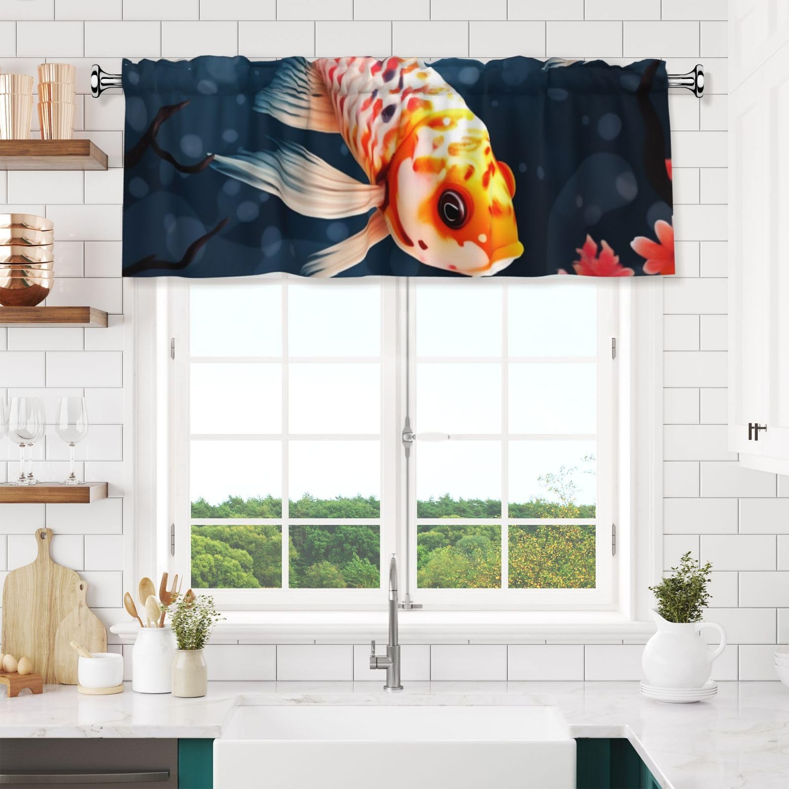 Anceky Valances Curtain for Kitchen Beauty Fish Window Valance Bedroom Curtain Topper Valance Spring Window Valance Curtains Rod Pocket 54x18 Inch