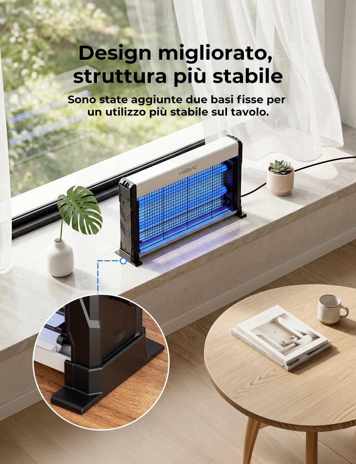 YISSVIC Lampada Antizanzare Elettrica UV LED,2M Cavo di Alimentazione,Catena Sospensione,Cassetto Raccogli Insetti Lavabile,Sicuro per Uomini e Animali,per Interni Casa