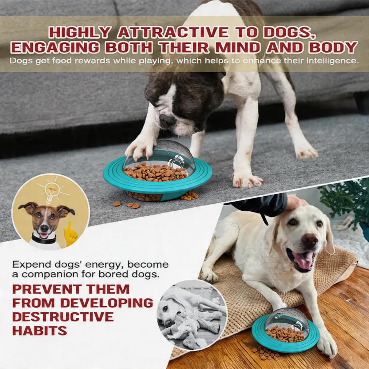 UFO Robot Planet - Juguete interactivo para perros, rompecabezas dispensador de golosinas para perros grandes y pequeños, estimulación cerebral de enriquecimiento y alimentador lento para
