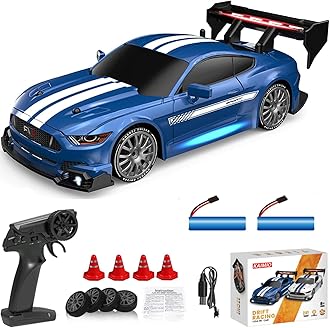 1:24 Scale RC Drift Car 4WD 2.4GHz 30KM/H High Speed Racing Sport Toy Car with LED Lights, Racing and Drift Wheels (8602-Blue)