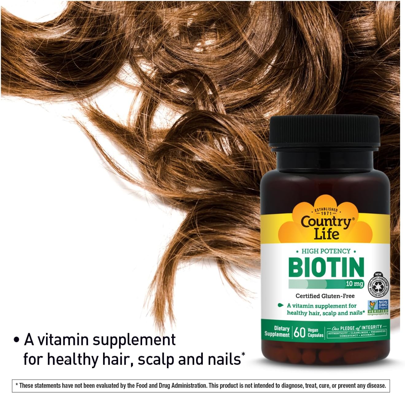 Country Life Vitamins High Potency Biotin 10,000 mcg (10 mg), 60 Count - Supplement for Hair, Scalp & Nails - Certified Gluten Free - Image 3