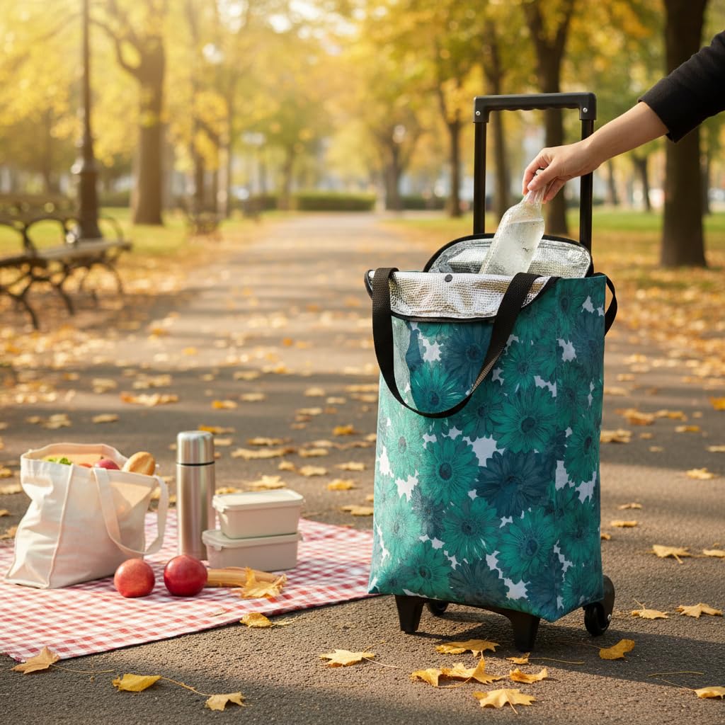 Borsa Carrello Spesa Borsa Carrello Borsa Spesa Carrello Borsa Spesa Ruote Borsa Spesa Pieghevole con Ruote Affidabili E Capacità Generosa Tessuto, Stampa floreale margherita