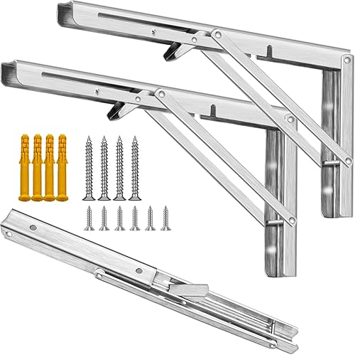 Miniatura 1 de Soporte de estante plegable de 14 pulgadas para banco de trabajo de mesa, soportes plegables de acero inoxidable resistente, bisagras montadas en la
