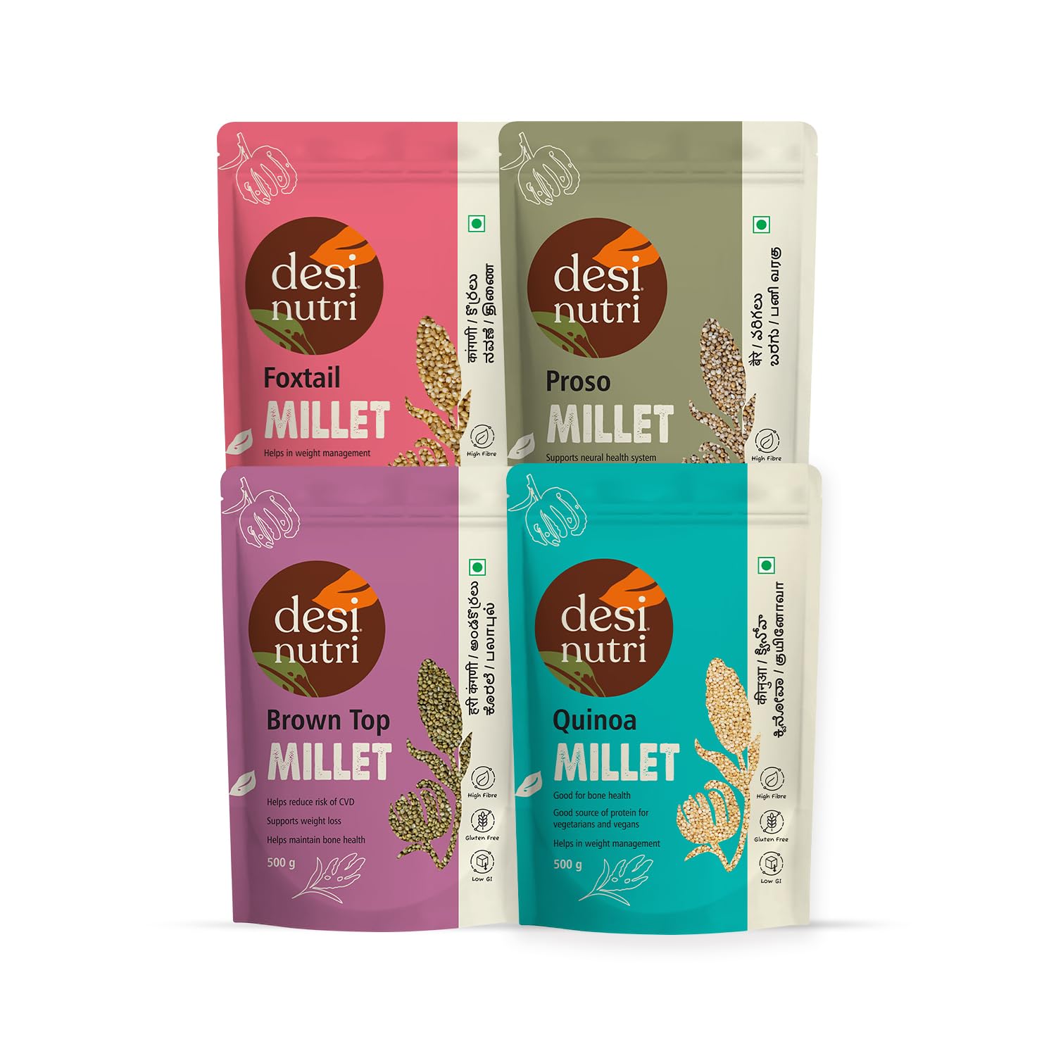 Desi Nutri Multi Millet | Buy Proso + Browntop + Foxtail & get Quinoa Free | Millet Combo Offer | Rich in Fibre, Protein & Calcium | 500 gms each - Total 2 kgs (B0C23SP97Z) Amazon Price History, Amazon Price Tracker
