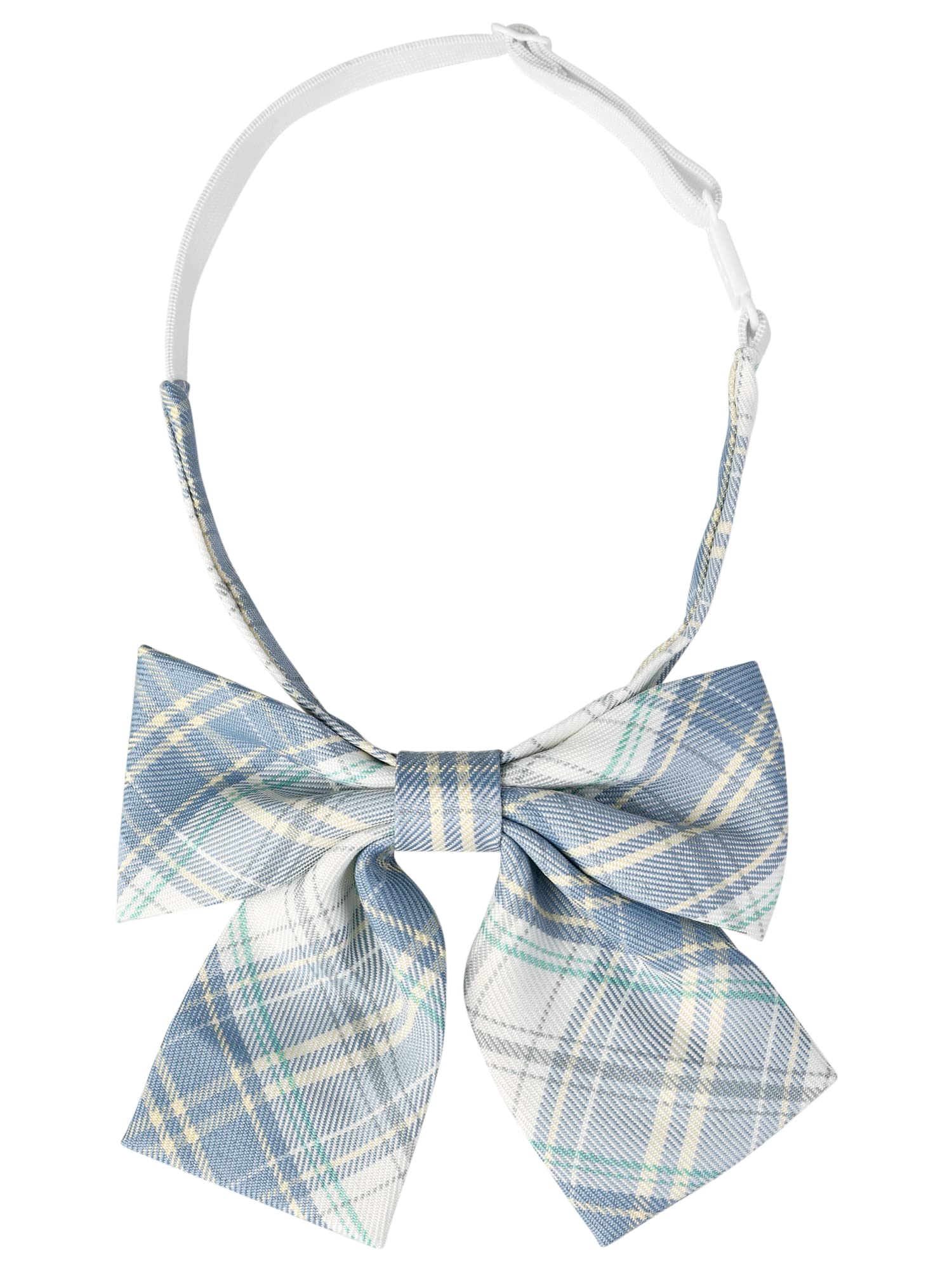Elerevyo Women's Blue White Plaid Tie Uniform Pre-Tied Bowknot Cute Stylish Colorful Bow Ties One Size