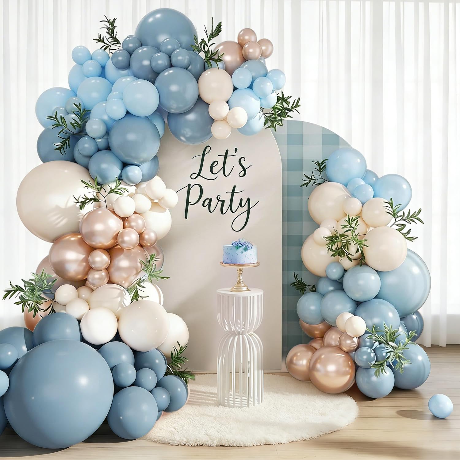Dusty Blue Balloon Arch Kit, 109pcs Slate Blue and Gold Balloon Garland with Sand White Balloons, Bluely Party Decorations for Baby Shower, Men's/Boys' Birthday, Wedding, Christening, Bridal Shower — image 1