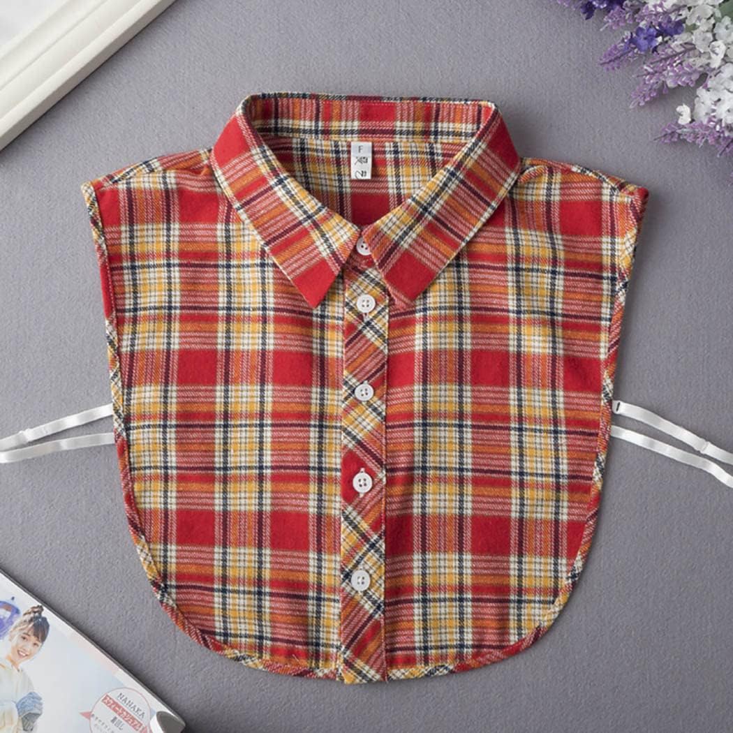 Fake Collar Detachable Orange Plaid Half Shirts False Collar Decorate for Women Office Work Dickey - Image 2