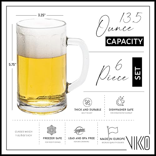 Miniatura 8 de Vikko Taza de cerveza, juego de 4 tazas de cerveza de vidrio, 10 onzas, vaso duradero apto para lavavajillas, para cervezas artesanales, cerveza o