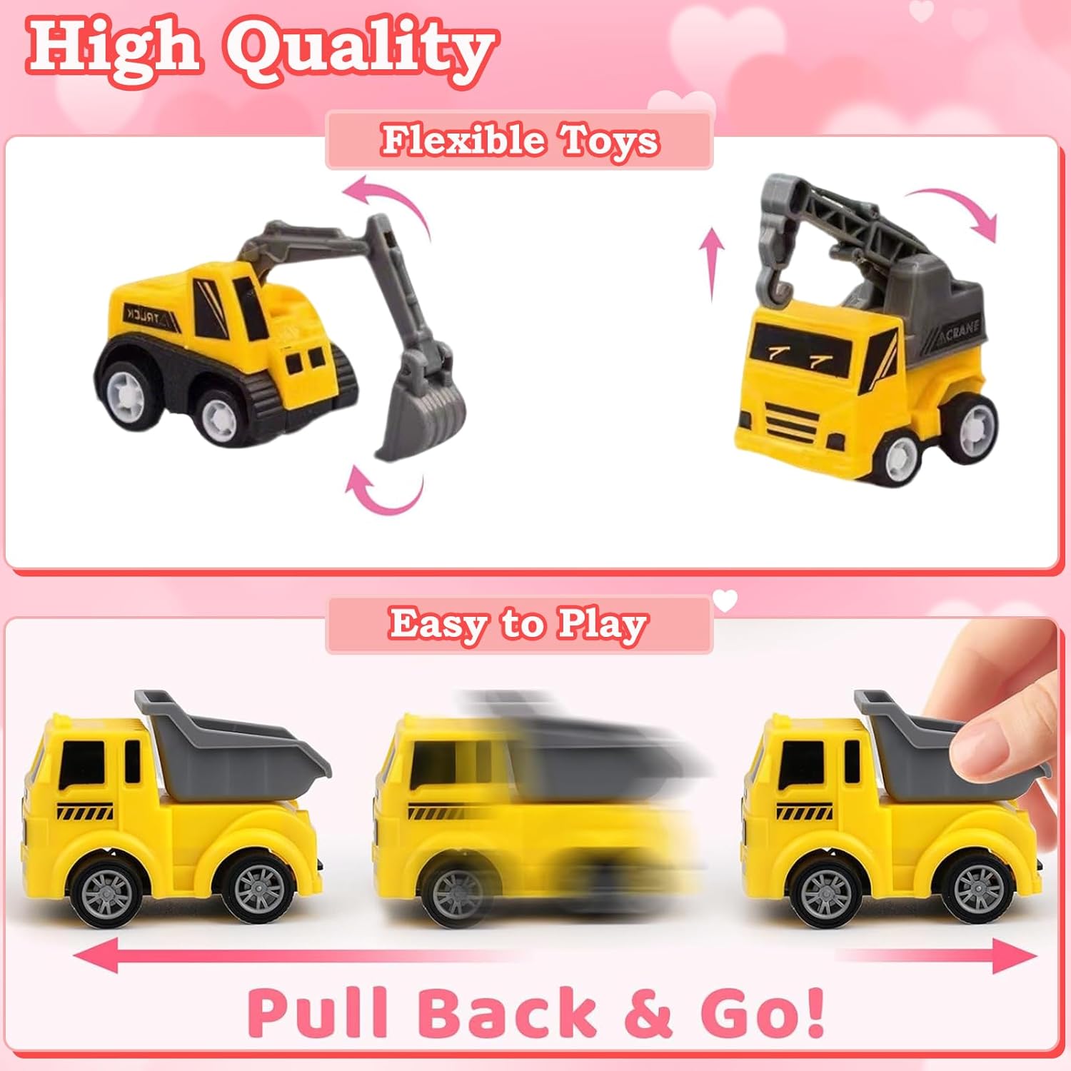 Easter Basket Stuffers for Kids School - 27PCS Valentine Gifts with Pull Back Cars Truck Vehicles Set for Boys Girls, Construction Toy for Class Party Favors, Potty Training Reward for Kid Classroom