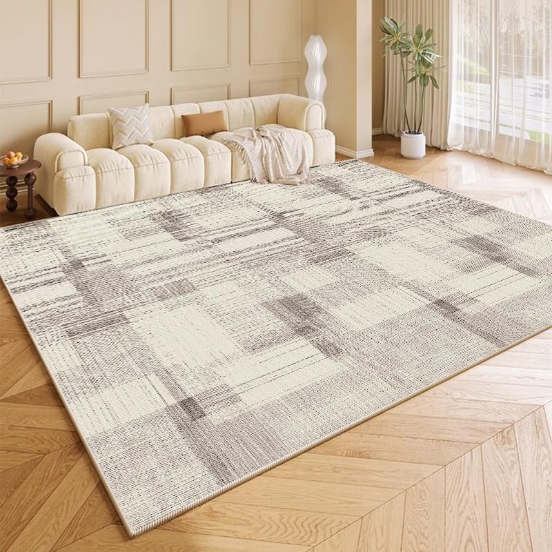 Tapis de grand salon beige moderne 200x300cm géométrique