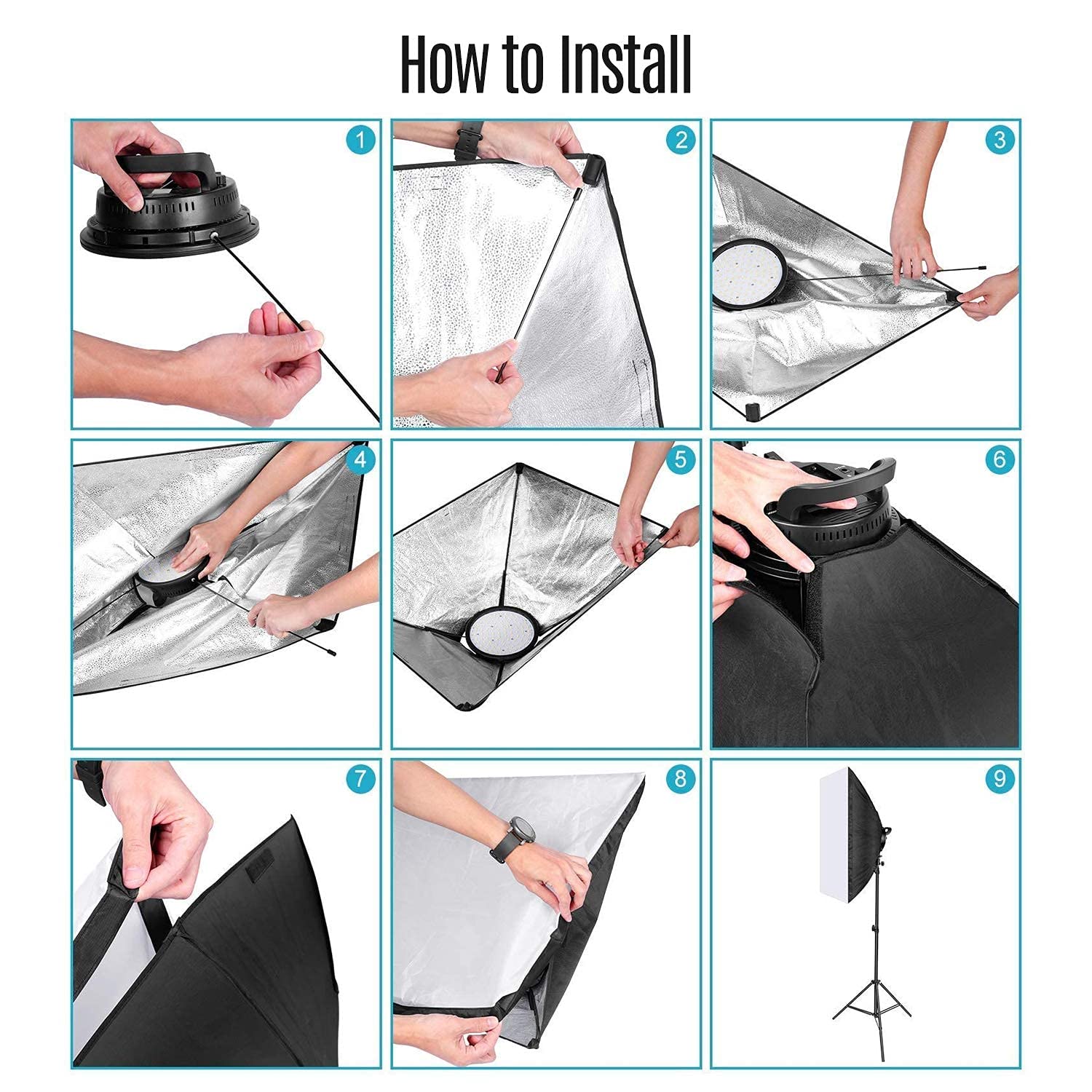 Andoer Softbox kit, LED Video Luce con Softbox Lightbox 20 x 28 pollici, Lampadina LED Dimmerabile 45 W 2 Temperature di Colore, per Ritratti in Studio, Fotografia Prodotti, Foto di Moda, Video, ecc