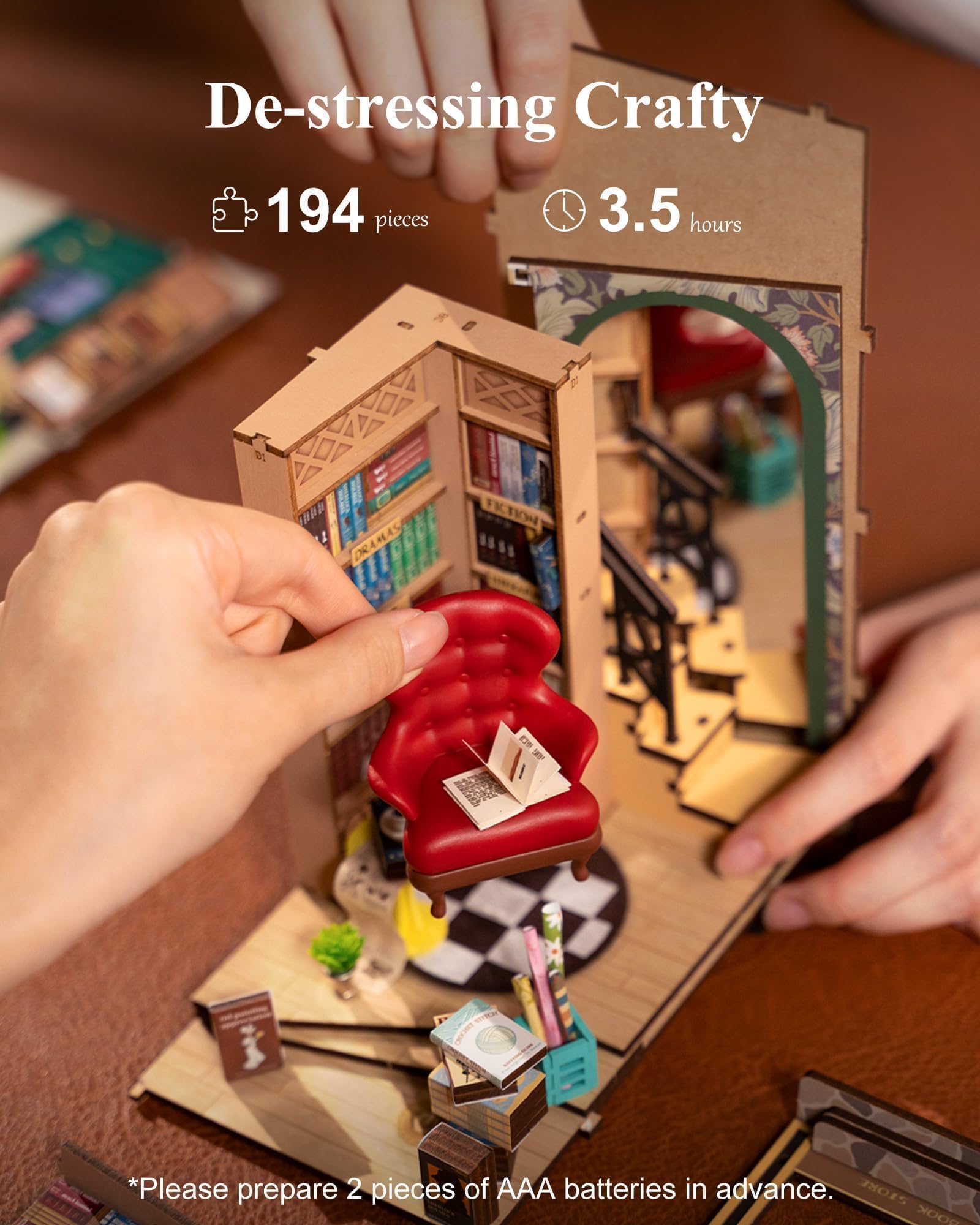 Kit DIY Maison De Poupée - Salle D'étude Coin Rive Gauche - Puzzle 3D En Bois - Miniature à Monter Soi-même - âge 12+ - Neuf