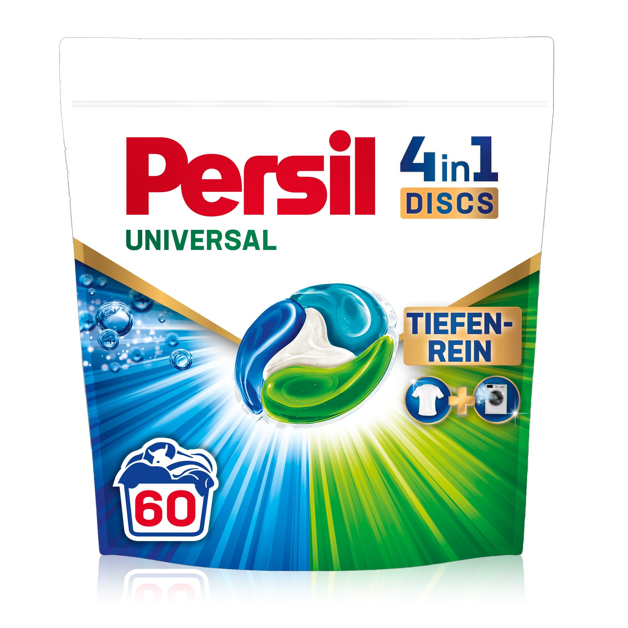 Persil Universal 4 en 1 Discs (60 lavados), detergente universal con tecnología de limpieza profunda, detergente completo para ropa pura y frescura higiénica para la máquina