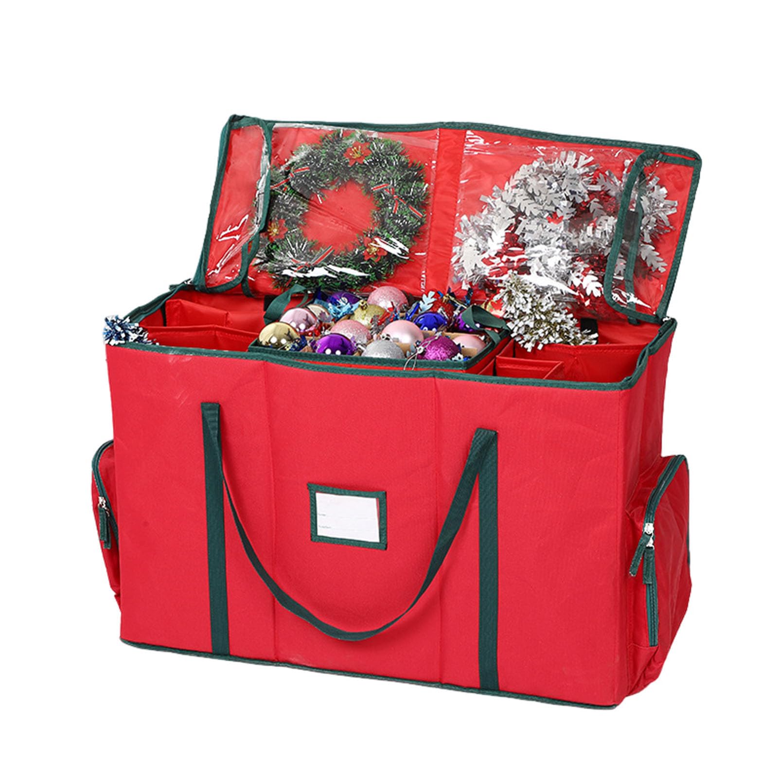 Weihnachtskugeln Aufbewahrung, Aufbewahrungsbox für Weihnachtskugeln mit Deckel, Large Pocket, 600D Oxford-Gewebe, 5 Tabletts, Doppelreißverschluss (Rot,71x31x45cm)