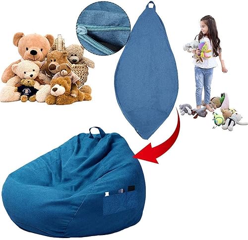 Miniatura 7 de Funda de sofá para silla tipo puf, sin relleno, tumbona perezosa, respaldo alto, grande, puf, con tres bolsillos laterales para adultos y niños