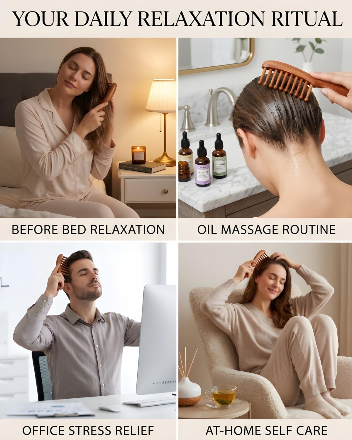 Drewniany grzebień do masażu skóry głowy – stymulator włosów i skóry głowy z naturalnego drewna do wzrostu włosów i łagodzenia stresu dla kobiet, mężczyzn – szczotka do masażu głowy do codziennej