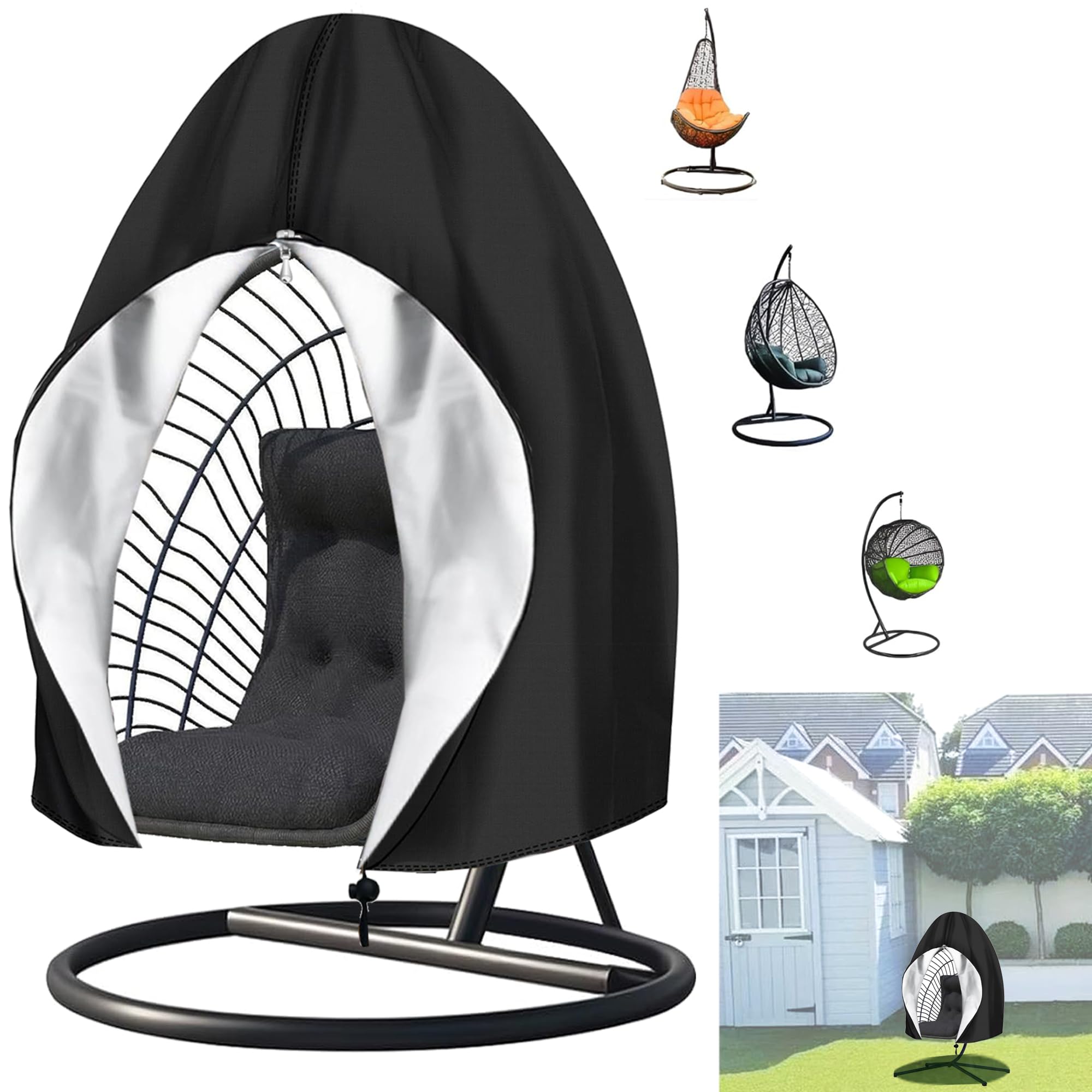 YQBFTC Hanging Egg Chair Covers 190x115cm,210D Oxford Fabric Swing Chair Cover with Drawstring Zipper,Waterproof Heavy Duty Furniture Protector,UV-Anti for Patio Outdoor Swing Chair