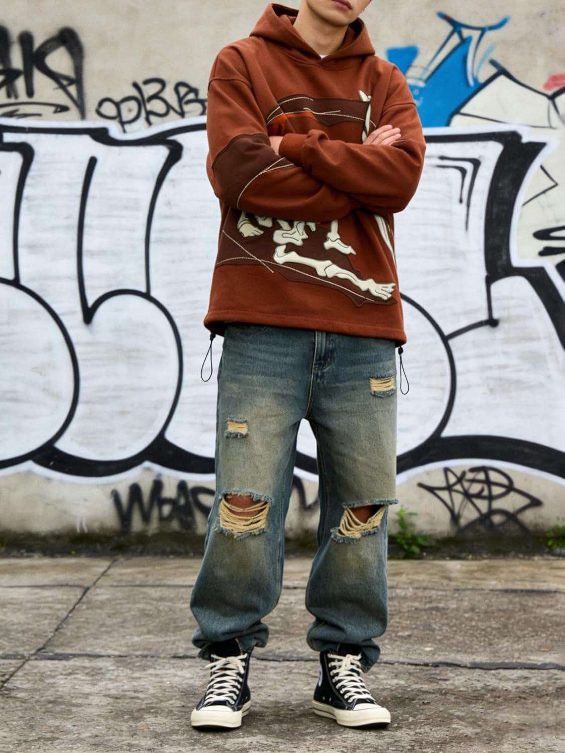 YEOU Men's Fashion Pullover Hoodie Sweatshirt Fleece Y2K Harajuku Hip Hop Streetwear Casual Sweatshirt Hooded