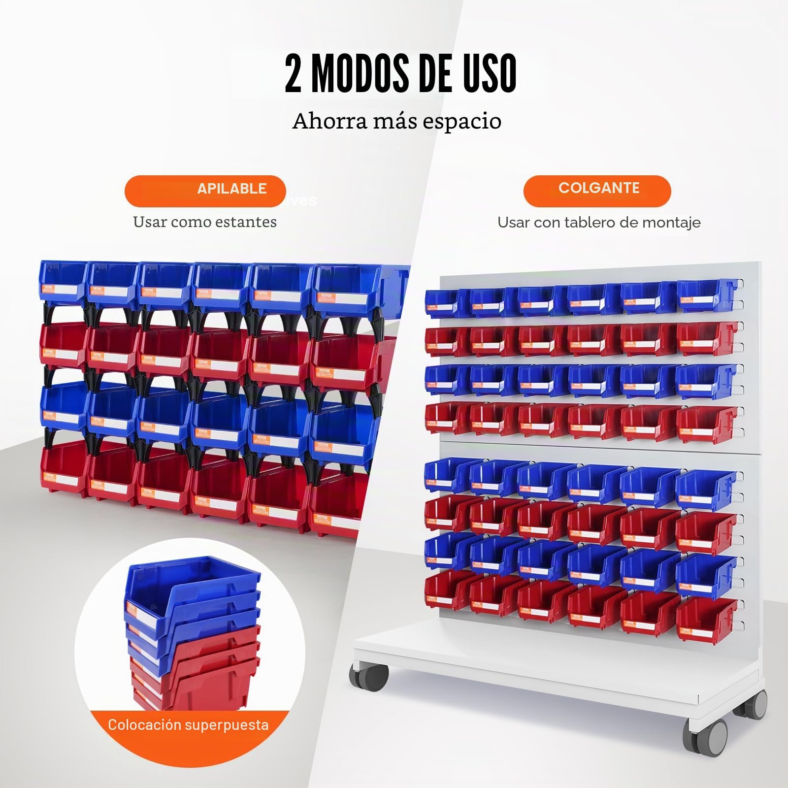 VEVOR Contenedor de Pernos 24 Cajas de Almacenamiento Apilables para Taller 137 x 105 x 78 mm Combinación Azul/Roja Contenedor de Herramientas para Armario, Cocina, Oficina, Despensa, Estante, Pared