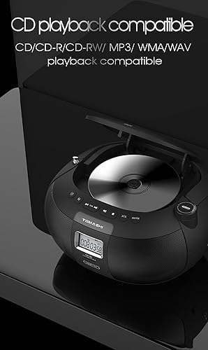 Miniatura 4 de Reproductor de CD CD-50 Boombox en Reproductor de CD portátil negro | Sonido estéreo | Pantalla LCD | Unidad de tarjeta USB/TF compatible | Conector