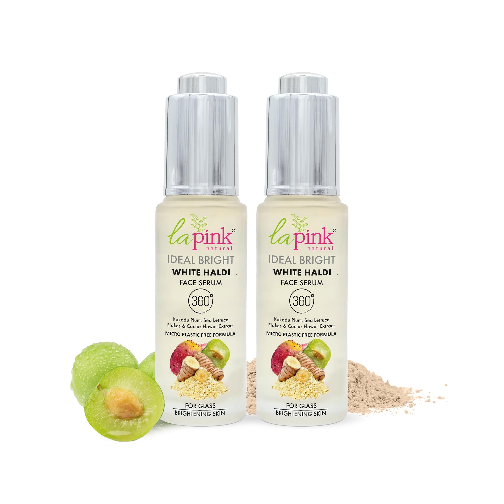 La Pink Ideal Bright Face Serum for Clear Bright & Glowing Glass Like Skin, Evens Skin Tone with Goodness of Sea Lecttuce Flakes Originated in FRANCE, All Skin Types Men & Women | 60ml (30ml x 2)