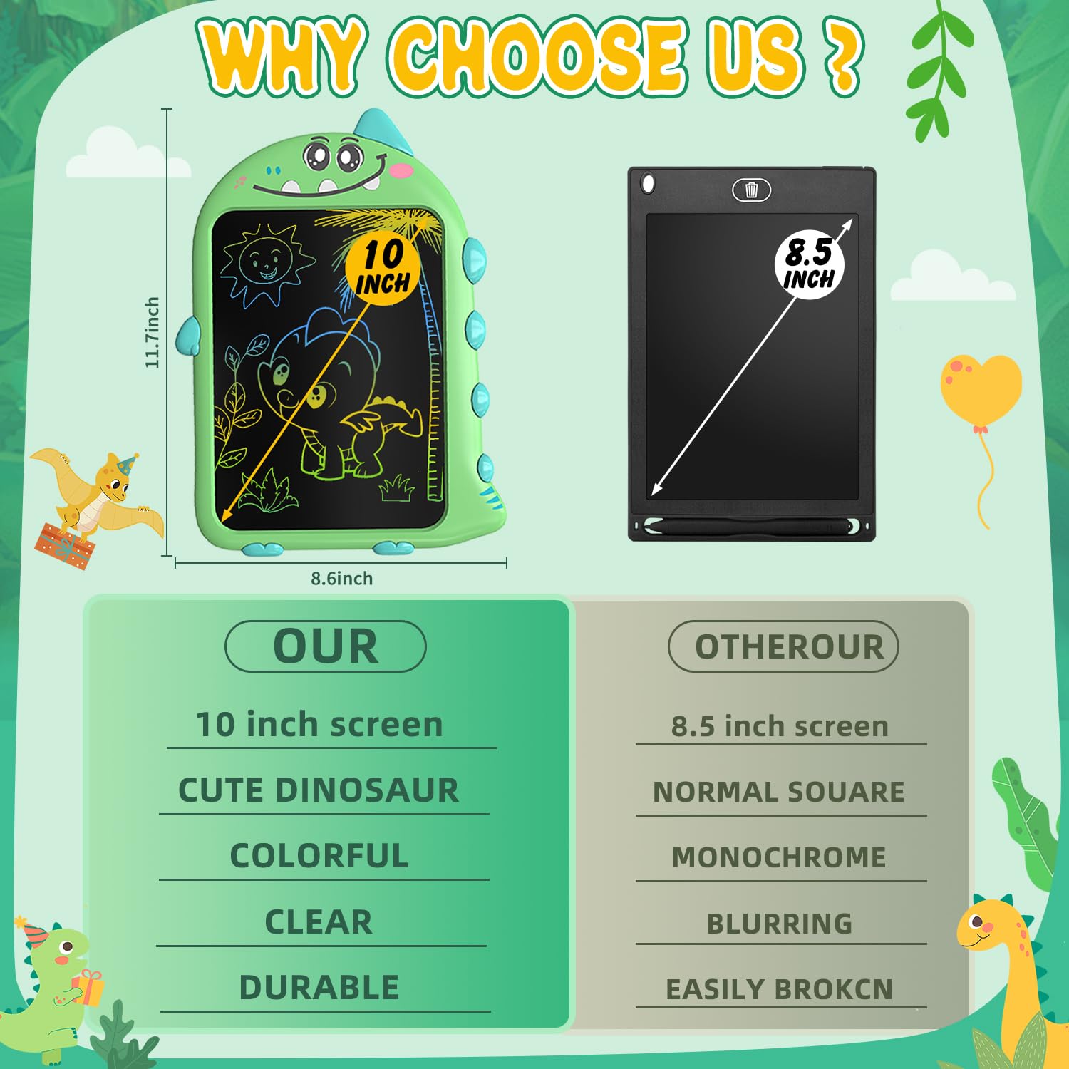 ToddlerToys for 3 4 5 6 Years Old Boys Girls Gifts LCD Writing Tablet for Kids, LCD Drawing Tablet 10inch, Dinosaur Doodle Board Educational Travel Toys Boy Girl Birthday Age 3-7(Green) — view 2