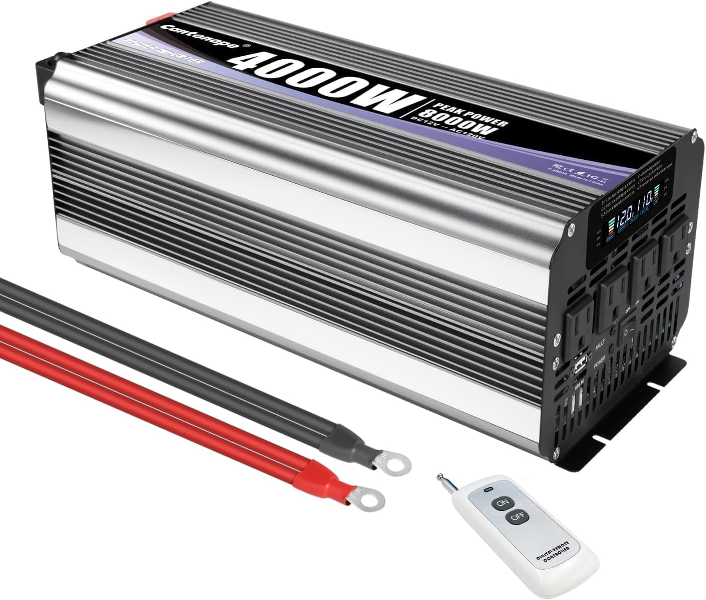 4000 Watt Energy Inverter, Automotive Inverter 12V DC to 110V/120V AC Converter with LCD Show, 4 AC Shops, USB Port & Distant Controller for RV, Truck, Off-Grid Photo voltaic System