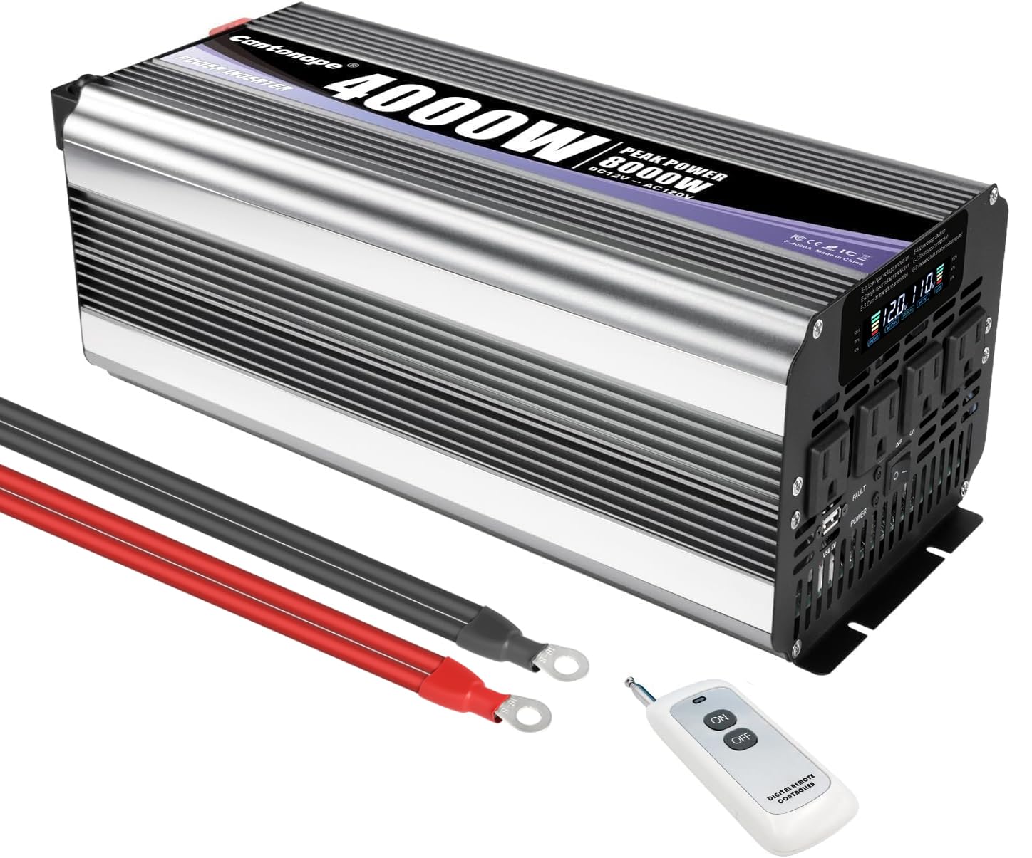 4000 Watt Power Inverter, Car Inverter 12V DC to 110V/120V AC Converter with LCD Display, 4 AC Outlets, USB Port & Remote Controller for RV, Truck, Off-Grid Solar System