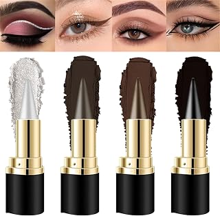 4Pcs Black Silver Grey Brown Gel Eyeliner Pencil Set, Halloween Makeup Waterproof Long Wear Natural Eye Lip Face Paint Stick Matte Liquid Eyeliner Cream Black Smokey Eye Liners Eyeshadow Crayon