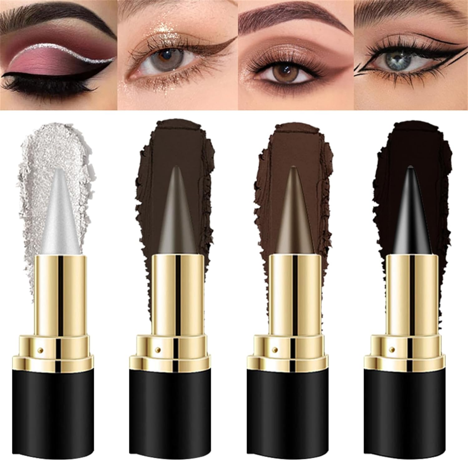 4Pcs Black Silver Grey Brown Gel Eyeliner Pencil Set, Waterproof Long Wear Natural Eye Lip Face Paint Stick Matte Liquid Eyeliner Cream Black Smokey Eye Liners Eyeshadow Crayon Halloween Makeup