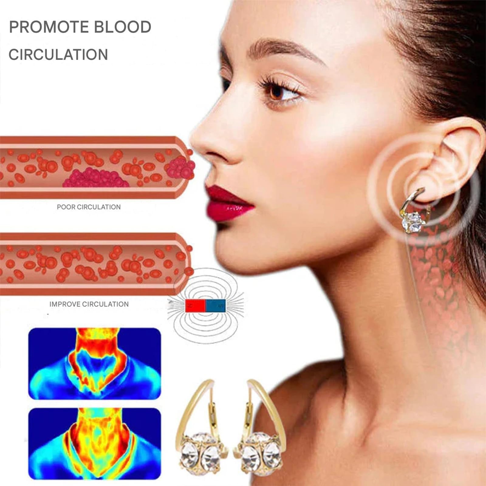 Pendientes de Germanio con Magnetoterapia para Mujer – Pendientes de Drenaje para la Pérdida de Peso, de Uso Diario