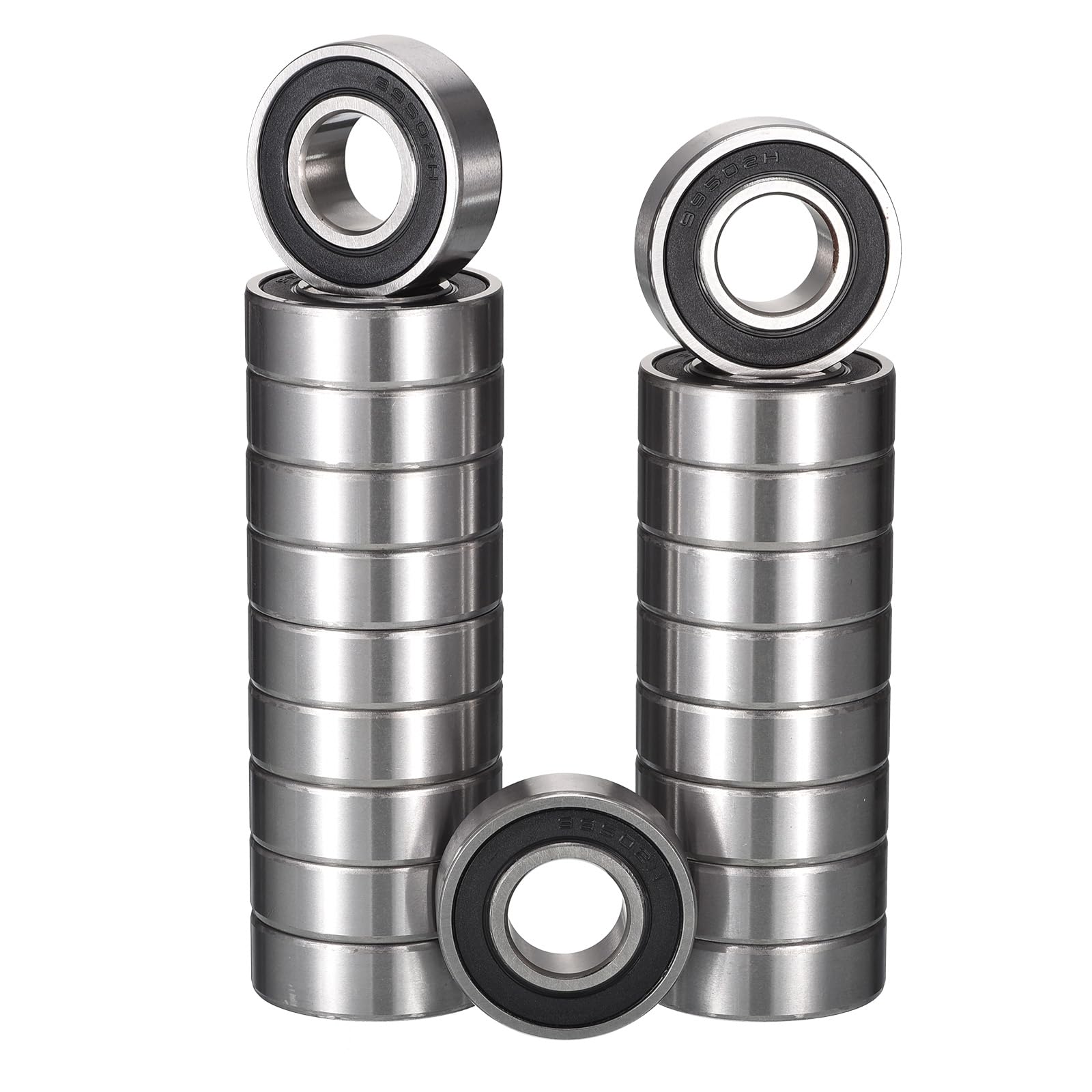 HiPicco 99502H-2RS Lot de 20 roulements à billes à rainure profonde, ID 5/8" x OD 1-3/8" x largeur 7/16", roulement à billes blindé en métal à double levier Z2 en acier chromé