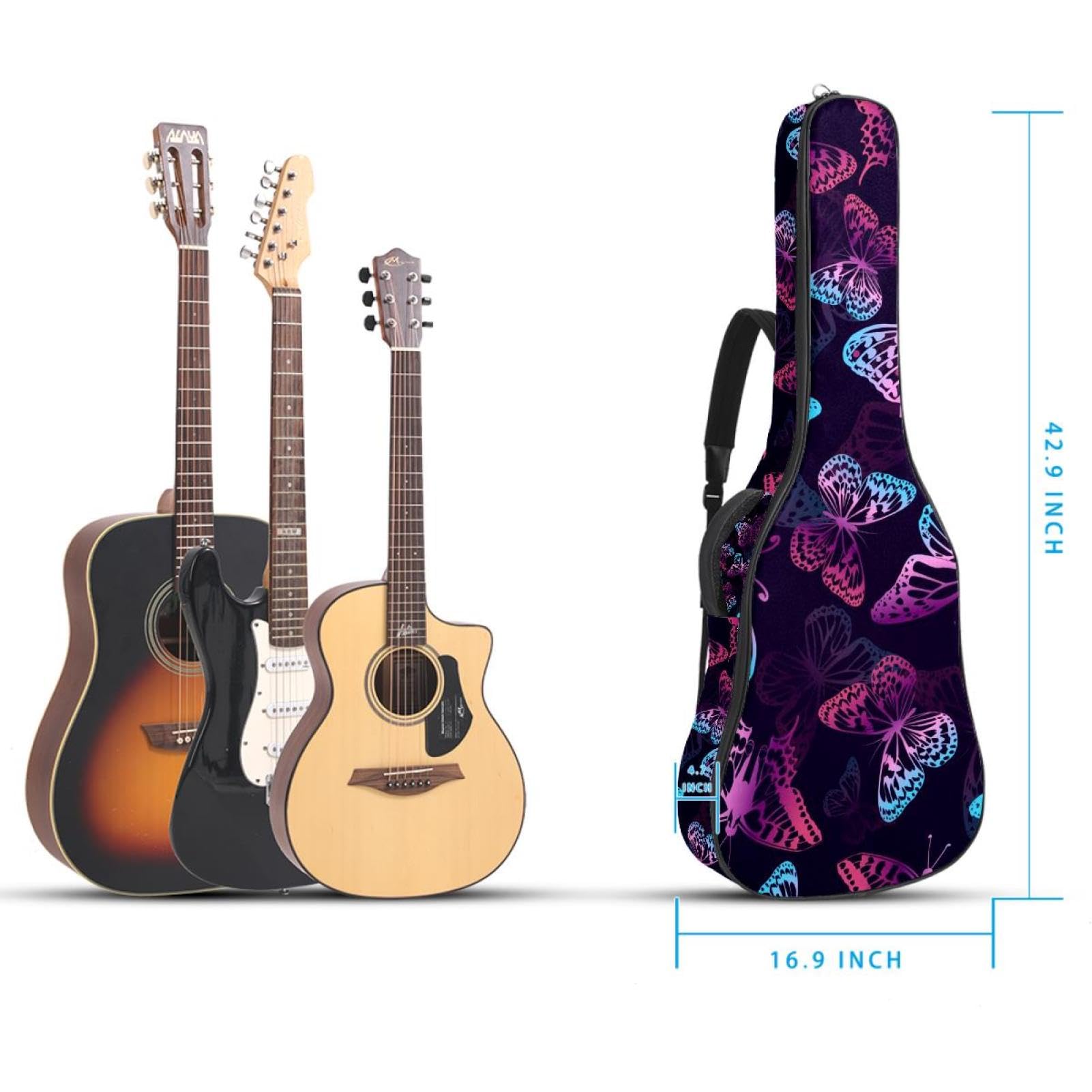 Torba na gitarę akustyczną wodoodporny plecak na gitarę grubo miękki wyściełany motyl klasyczna obudowa na gitarę, wielobarwny, 42.9x16.9x4.7 in, Organizer do torby