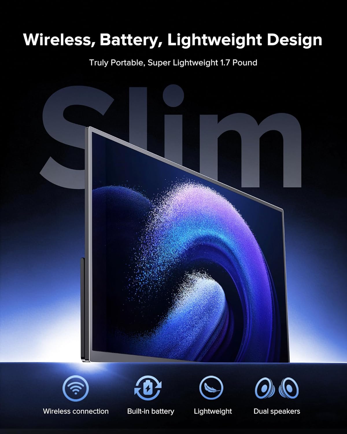 Wireless Portable Monitor with 8000mAh Battery, 15.6" Wireless Monitor, Support AirPlay, Miracast Laptop Display, USB-C & MINI HDMI & VESA, Travel Second Screen for Laptop, Computer, Game Consoles