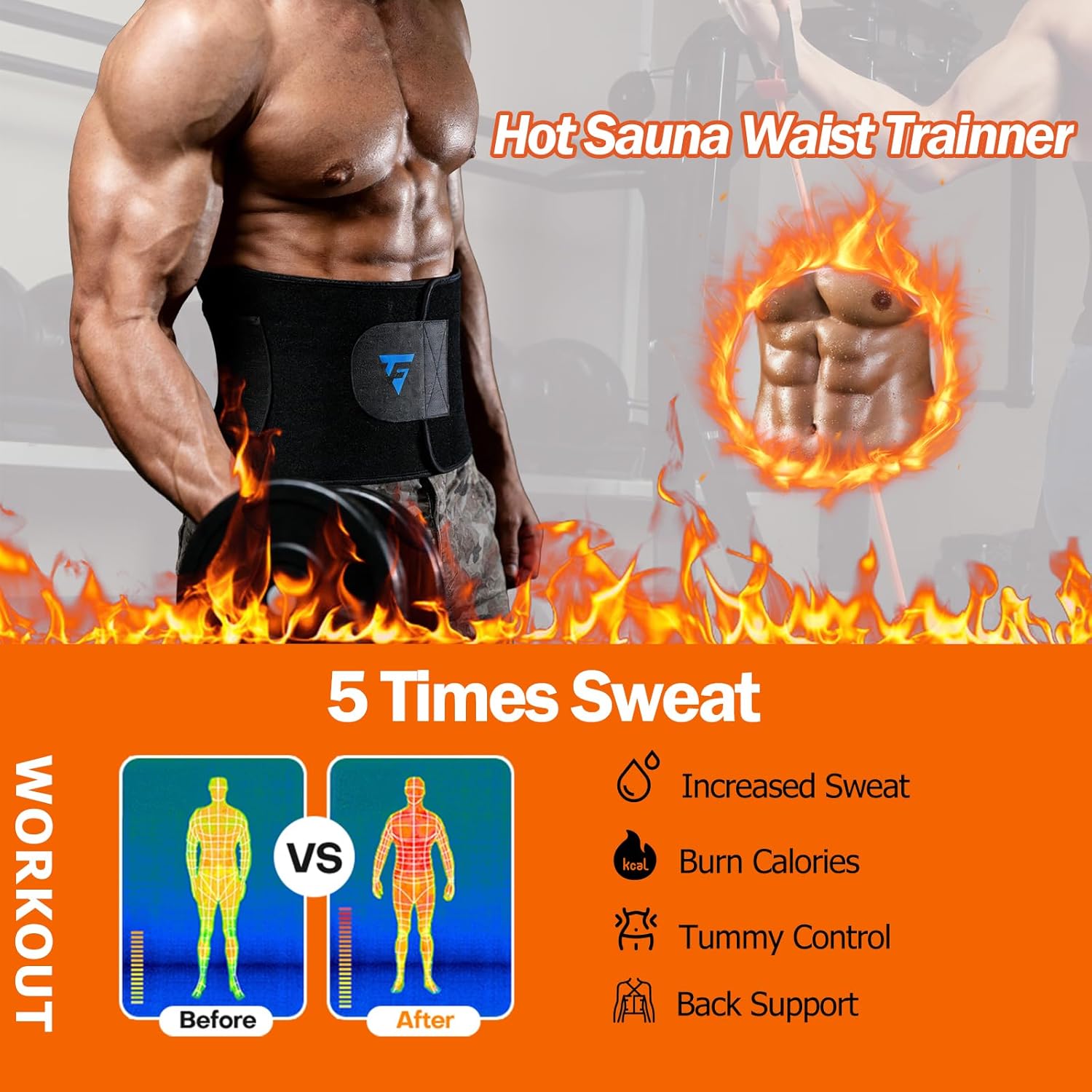 FUXERT Waist Trimmer Belt for Men & Women Waist Trainer Sweat Band for Stomach Weight Loss Workouts - Image 2