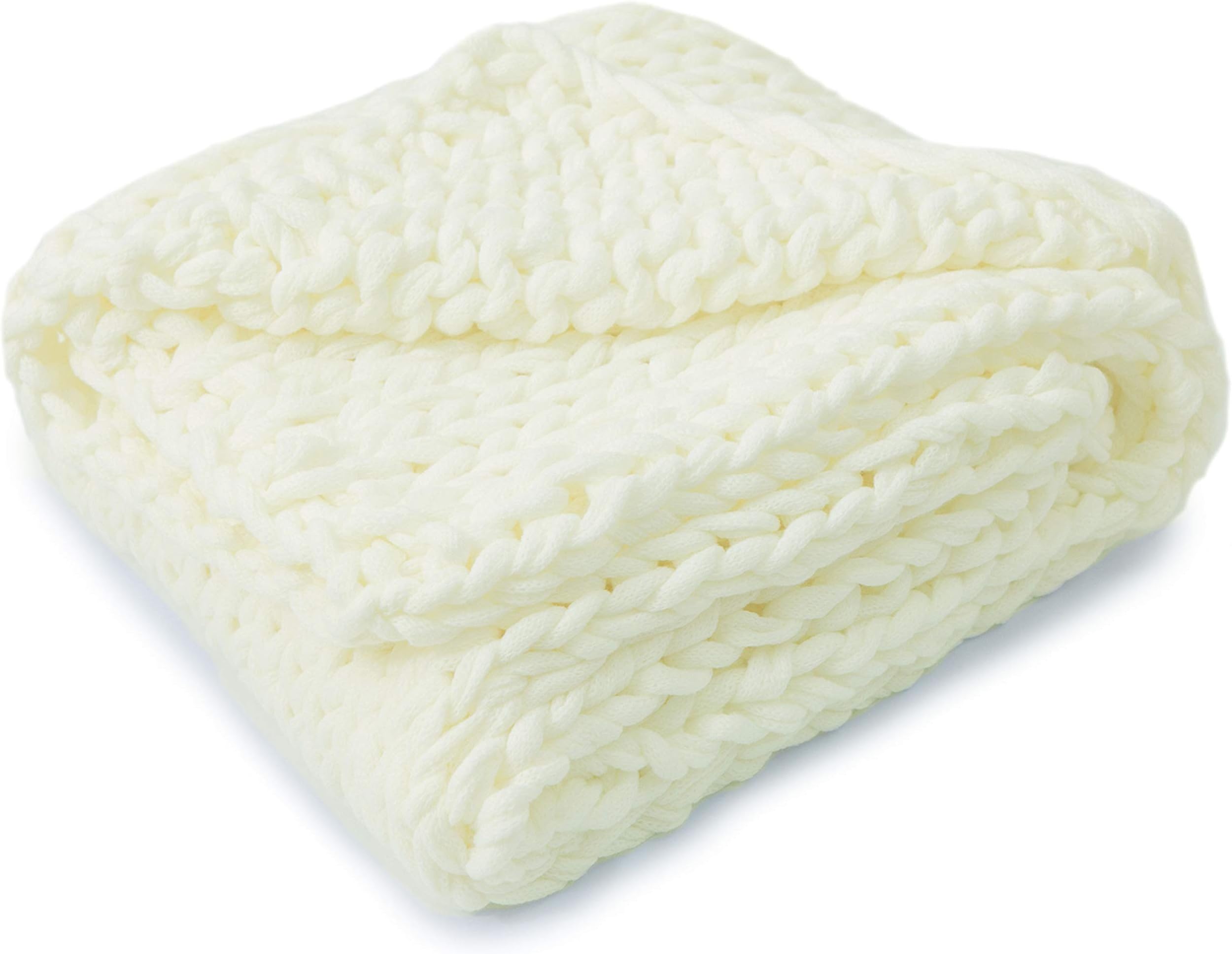Cheer Collection Chunky Cable Knit Throw Blanket for Couch, Sofa, Bedroom and Living Room - Extra Soft and Cozy Decorative Throws - 50" x 60", Ivory