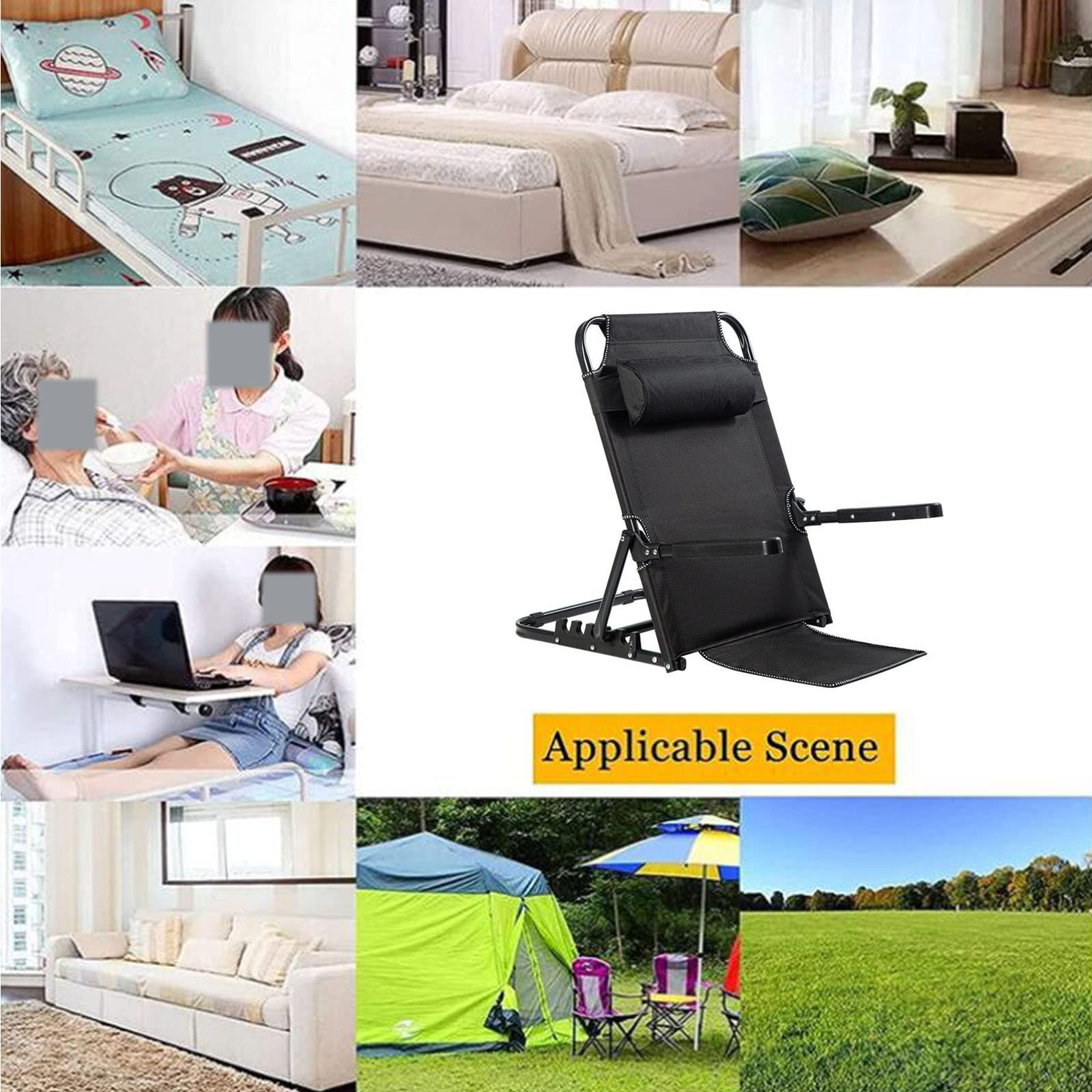 Bed Backrest Adjustable Sit-up Backrest Folding Chair Neck Lumbar Back Support with Head Pillow Free Standing Headrest Backrest Adjustable Bed Backrest for Elderly Adults,B