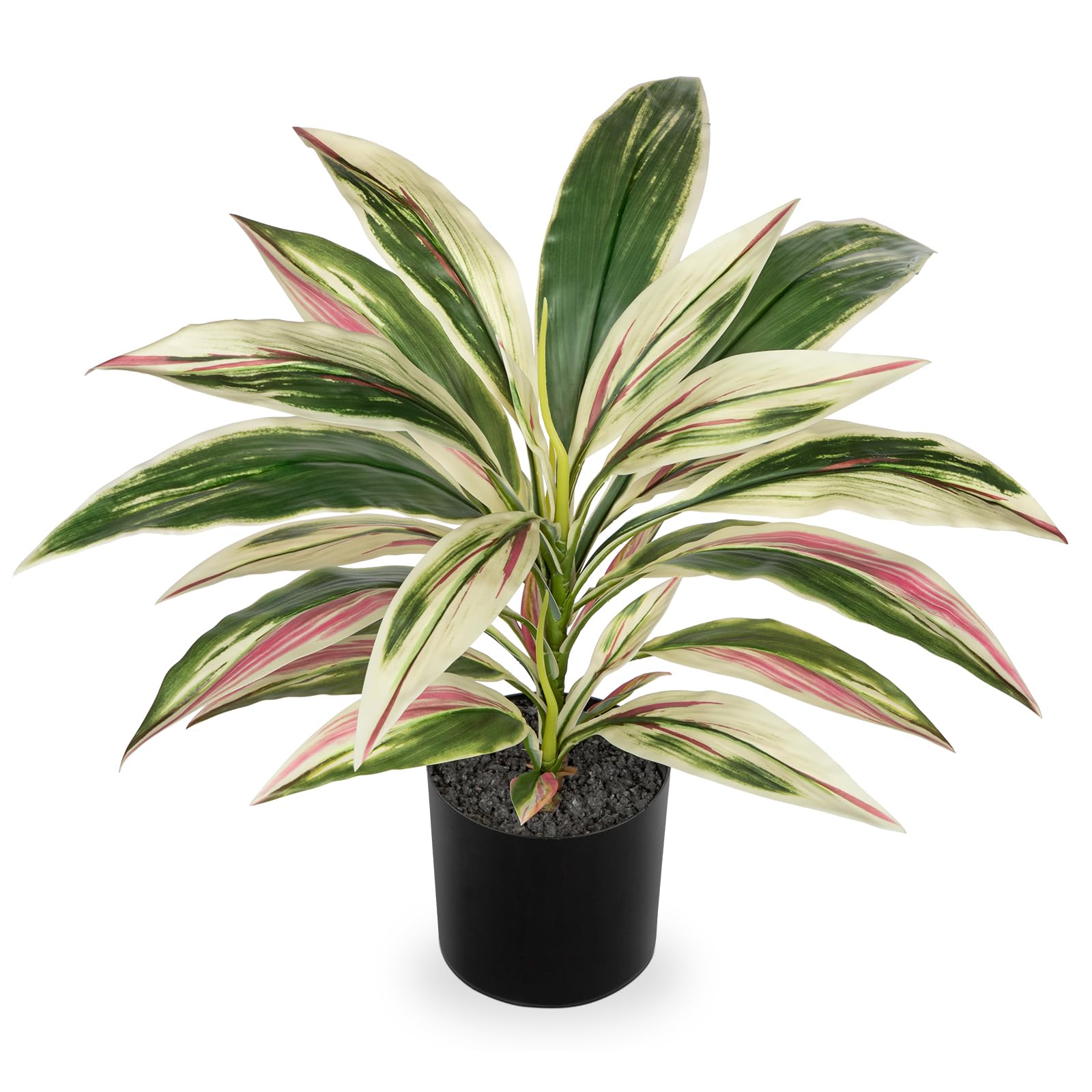 Oairse Pianta artificiale dracaena da 48 cm in vaso con vaso nero artificiale Dracaena piante tropicali artificiali per bagno, soggiorno, ufficio, scrivania, mensola, rosa