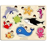 QUOKKA Wooden Puzzles for Toddlers 1-2 - 4 Set Pegged Puzzles for Kids Ages 1-2 - Animal Sea Learning Toy for Kids - Gift Realistic Educational Game for Boy and Girl