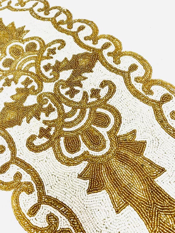 Image of Elegant Golden Table Runner for Center Table, Pack of 1 (13 x 36 Inches) - Premium Multicolor Handcrafted Dining Table Runner for Living Room, Kitchen & Home Decor