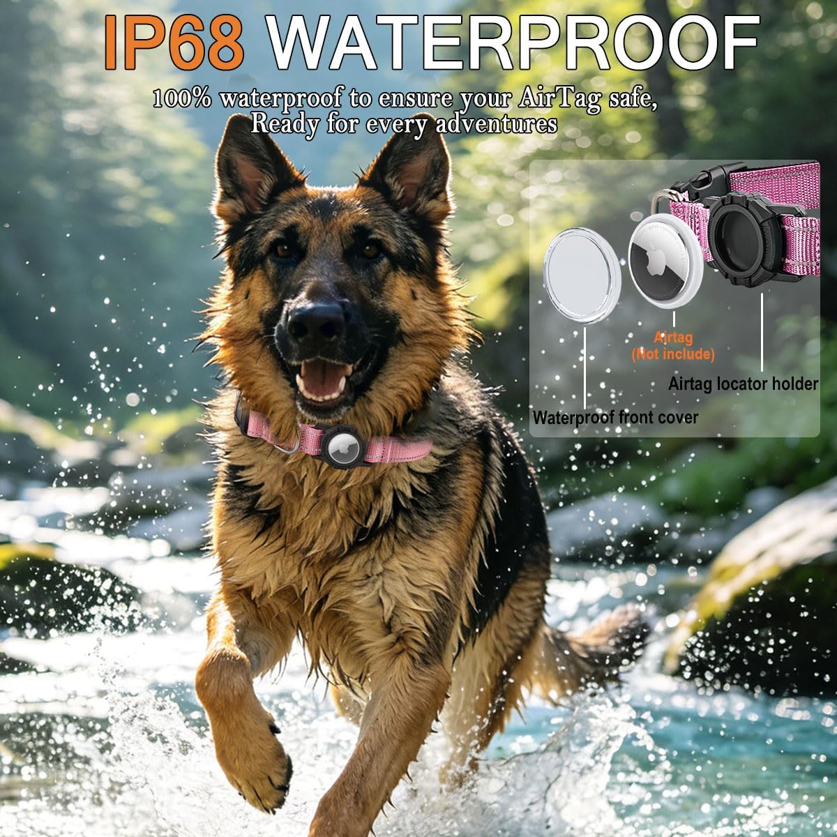 Dog Collar with Waterproof Airtag Holder, Pink, S (11.8"-15.7") image 4
