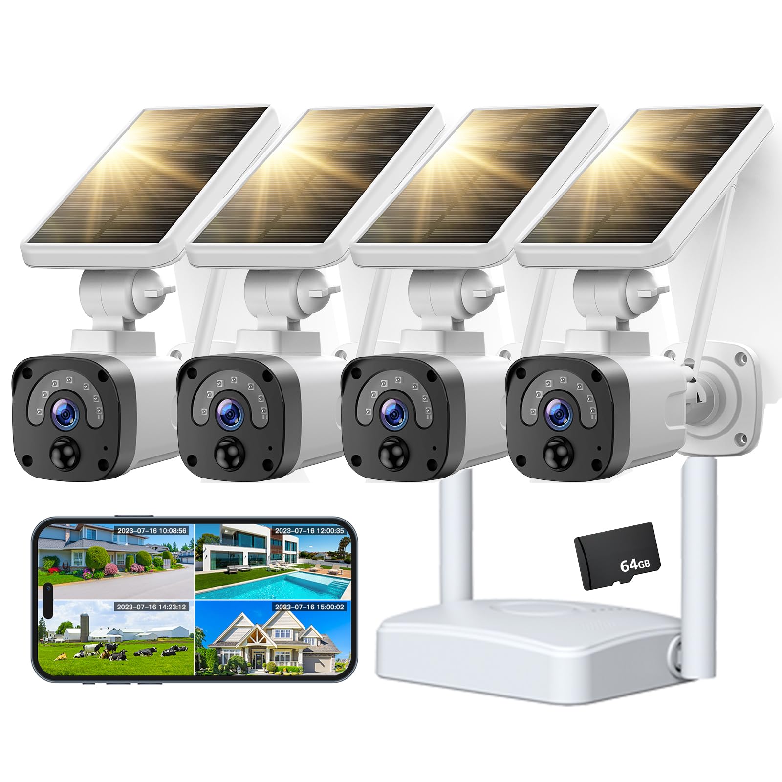 Solar Security Camera Wireless Outdoor，2K QHD Home Security System，No Subscription with NVR, 64G TF Card, 2.4G & 5G WiFi, Night Vision, Motion Detection, 2-Way Audio, APP Remote, IP65 Waterproof, 4PCS-image-19